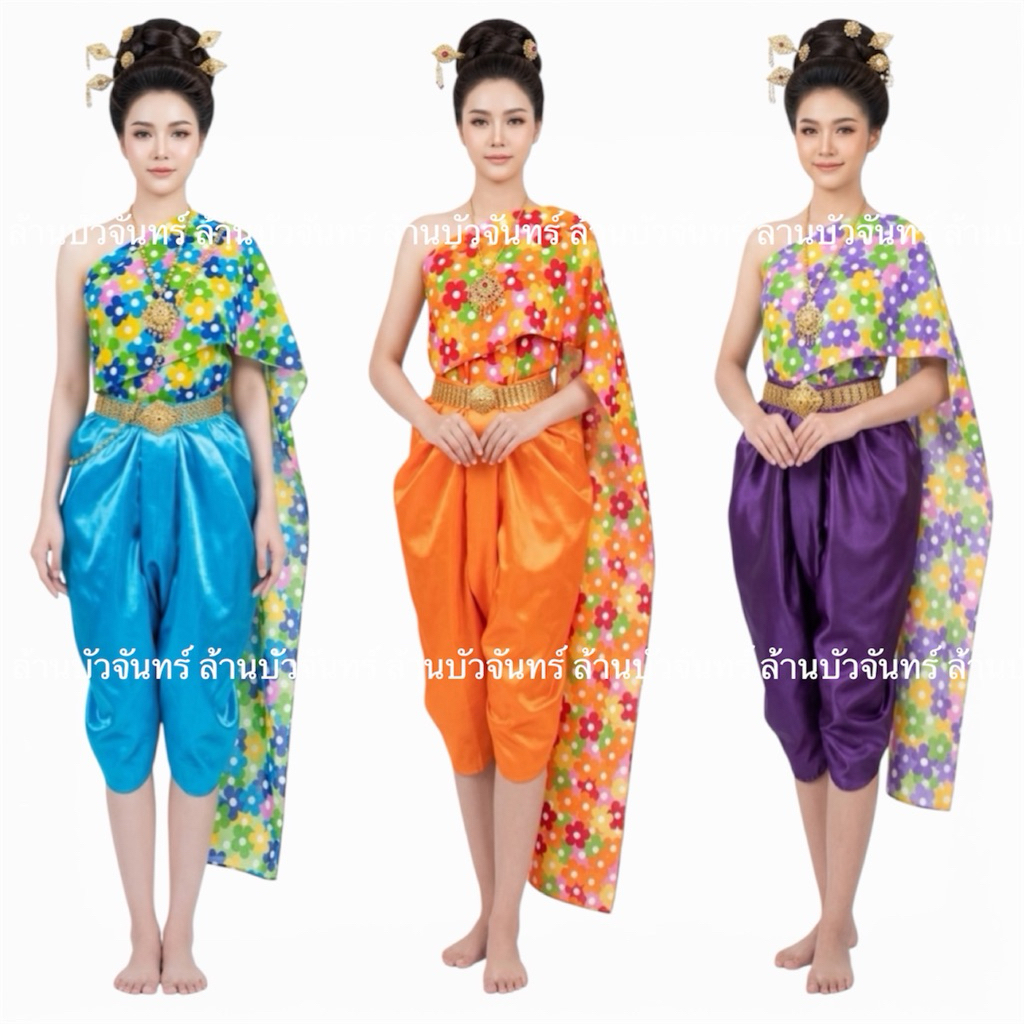 ชุดไทยสไบลายดอกย้อนยุค