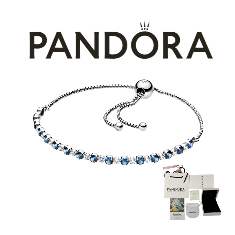 Pandora สีฟ้าคริสตัลเซอร์คอน สร้อยข้อมือ ของแท้ 100 %