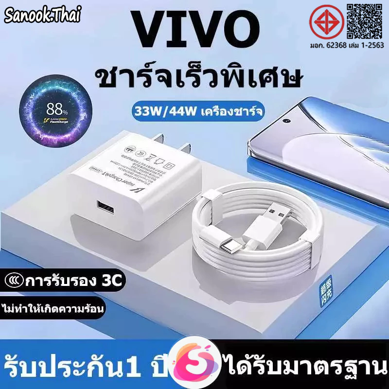 SANOOK ชุดชาร์จเร็ว Vi 33W 44W Super Fast Charge (สายชาร์จเร็ว+หัวชาร์จ) 6Aสายชาติเร็ว type c รองรับ【รับประกัน 1 ปี】