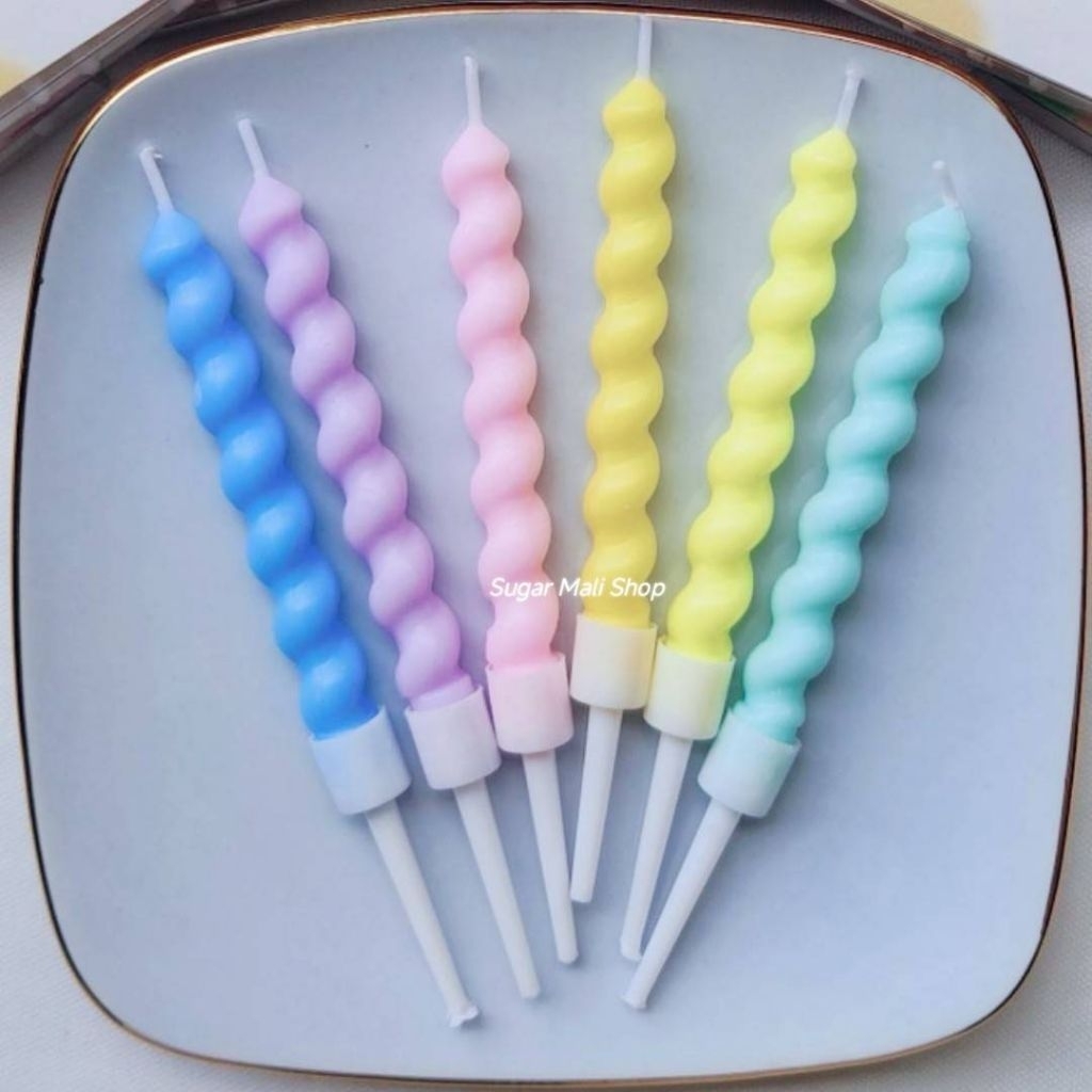 เทียนวันเกิดสีพาสเทล เทียนเกลียวเล็ก 6แท่ง น่ารักๆ ใช้ตกแต่งเค้กวันเกิด (พร้อมส่งจากไทยนะคะ)