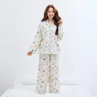 ชุดนอน sliptosleep - Cream Pup Long Pants Set [Thai designer]