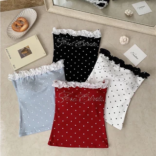 เกาะอกลายจุด เกาะอกน่ารักแต่งเพชร Polka dot
