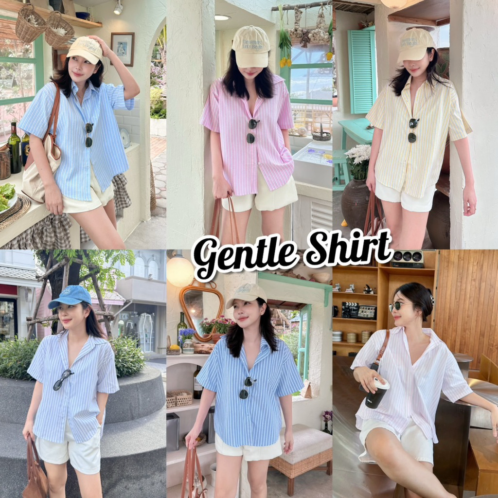 GENTLE SHIRT เสื้อเชิ้ตแขนสั้นทรงโอเวอร์ไซส์ ผ้าคอตตอนทอเนื้อนิ่มใส่สบาย ไม่ร้อน แมทช์ง่าย