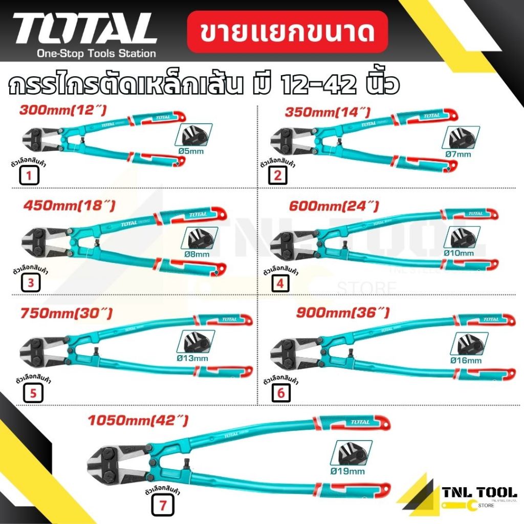 กรรไกรตัดเหล็กเส้น 12-42นิ้ว ( THT113126 / THT113146 / THT113186 / THT113246 / THT113306 / THT113366 / THT113426 ) TOTAL