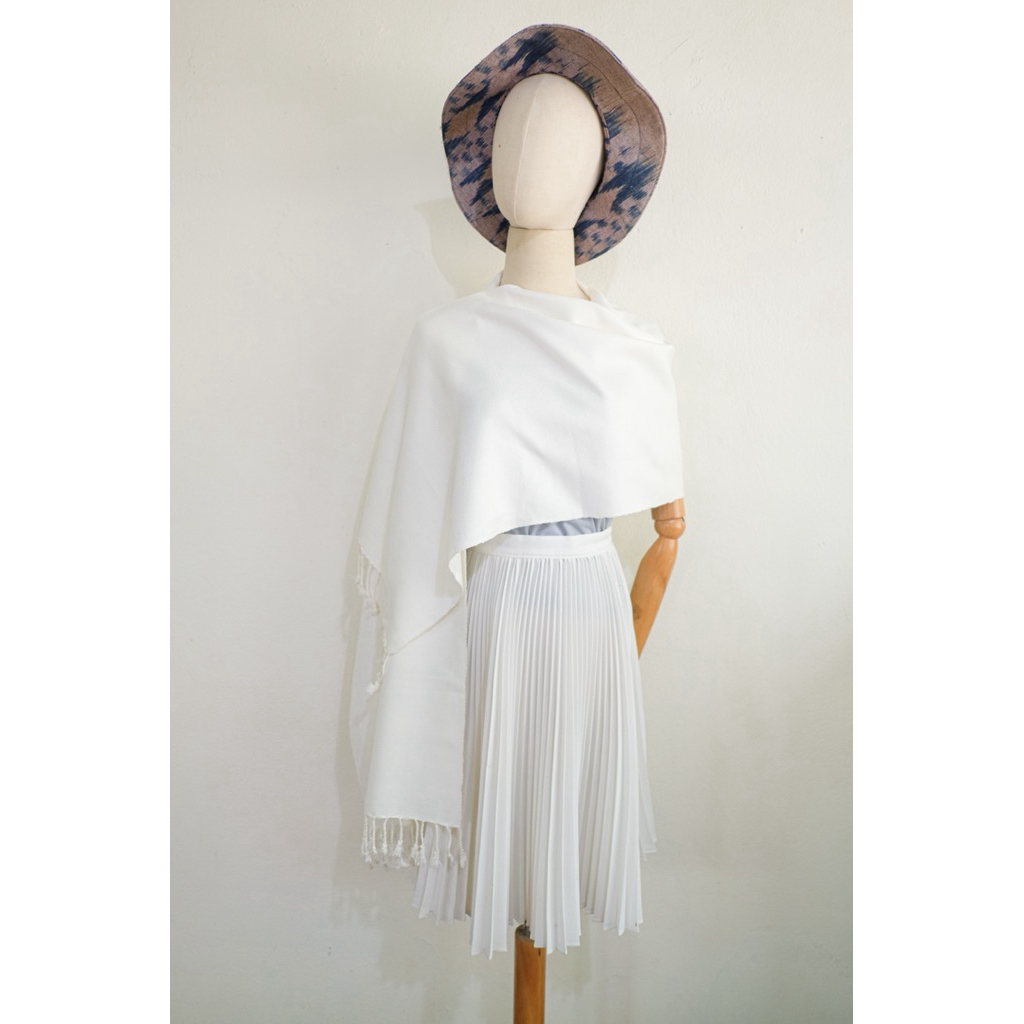 ผ้าพันคอผ้าฝ้ายทอมือสีขาว🤍🧵