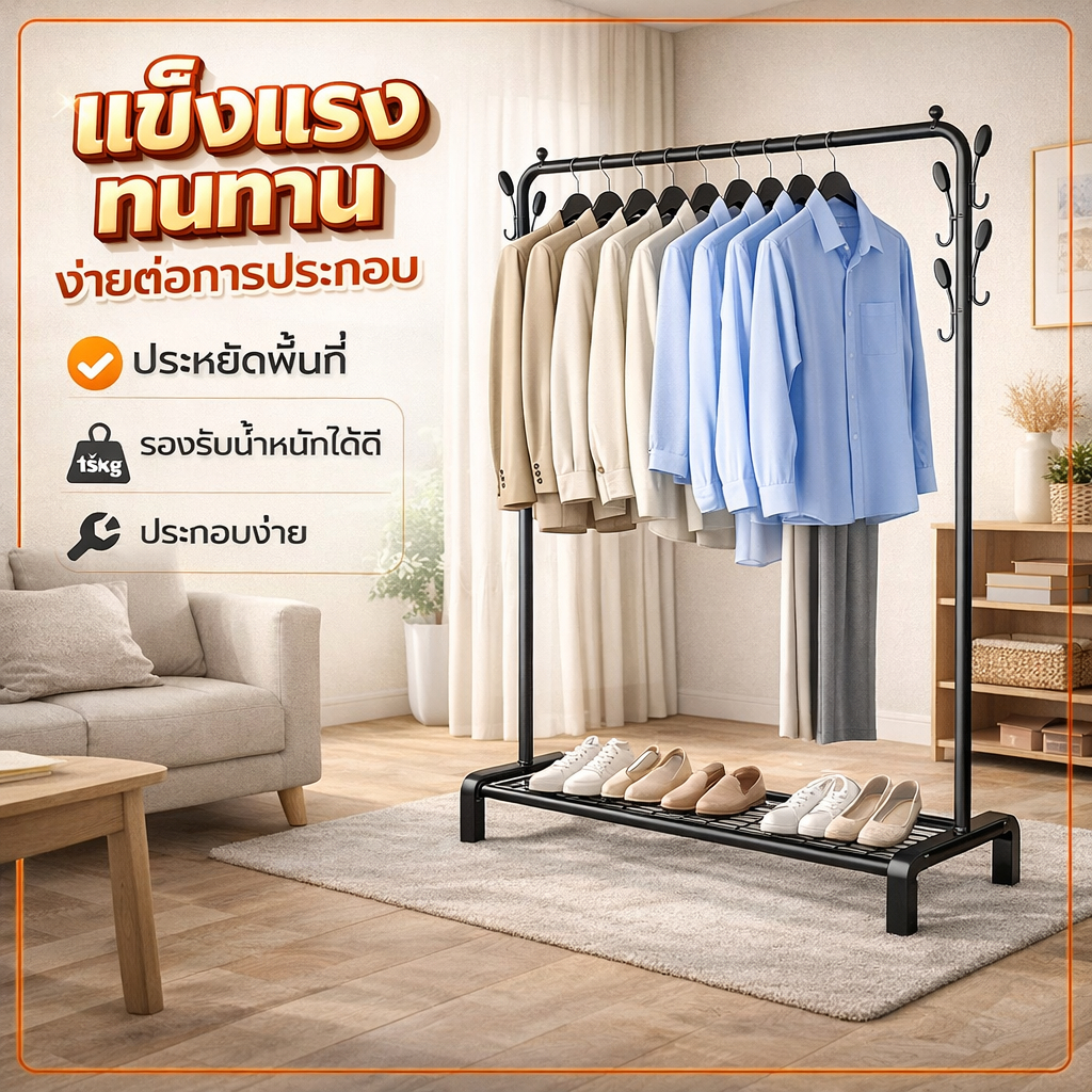 .ราวเเขวนเสื้อผ้า พร้อมที่แขวนกางเกง ราวตากผ้าบาร์คู่ ที่แขวนหมวก ชั้นวางของเหล็ก ที่แขวนเสื้อผ้า+ที่แขวนกางเกง โครงเหล็