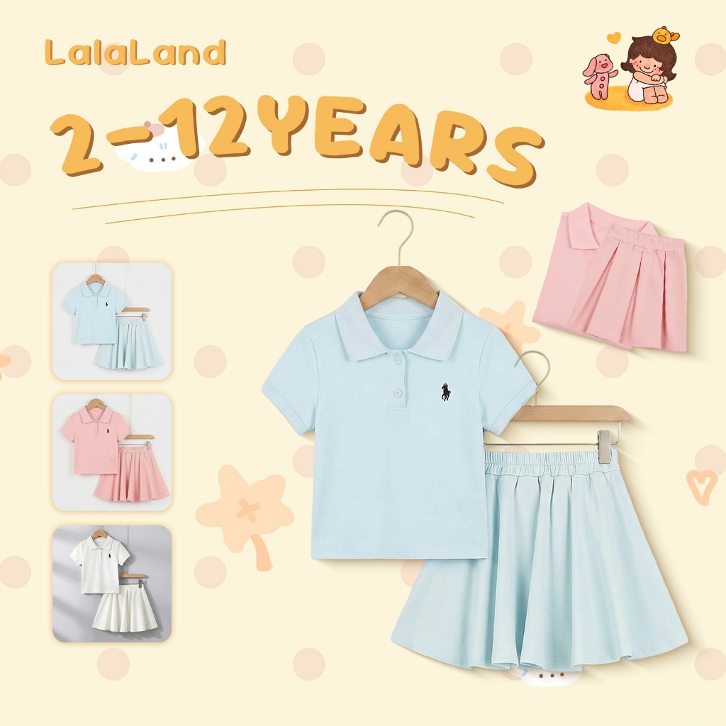 2-12 ปี ฤดูร้อนใหม่ ชุดเสื้อโปโล+กระโปรงสั้น สไตล์เกาหลี วิทยาลัย แฟชั่นลำลอง านุ่มใสสบายฯ เสื้อโปโลเด็กผู้หญิง