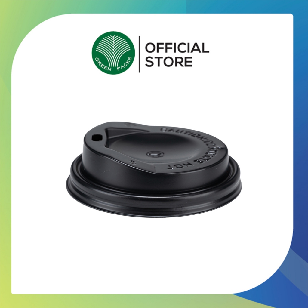 [แพ็ค50ใบ] ฝายกดื่ม ปิดแก้วกระดาษ DW 8 oz. สีดำ ปาก80mm. ฝาพลาสติก Greenpacks