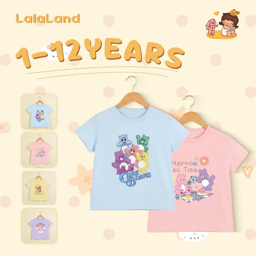 1-12 ปี เสื้อยืดเด็กผู้หญิง สไตล์เกาหลี ลายหมีน่ารัก เสื้อคอกลมแขนสั้นแฟชั่น ผ้าฝ้ายแท้ 100% านุ่มใสสบายฯ