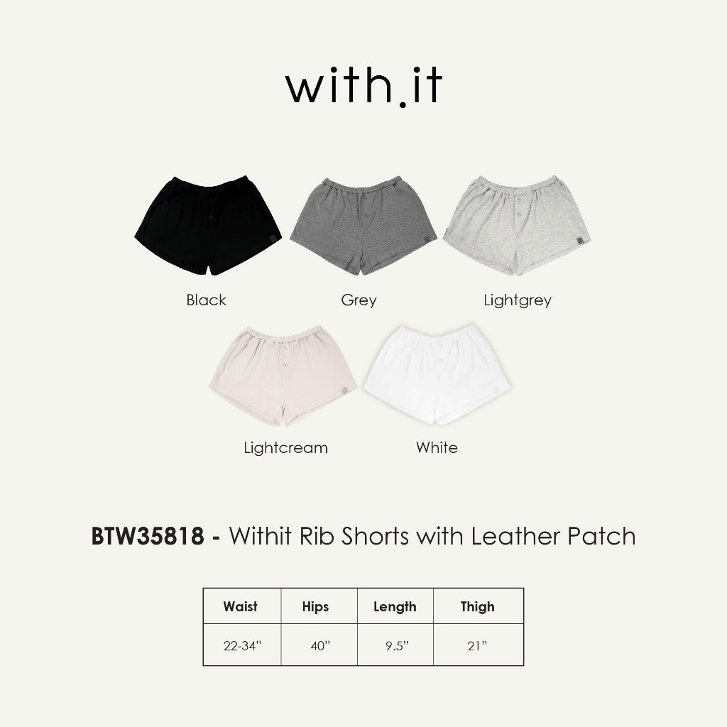 Withit Rib Shorts with Leather Patch กางเกงขาสั้นผ้านุ่ม - BTW35818