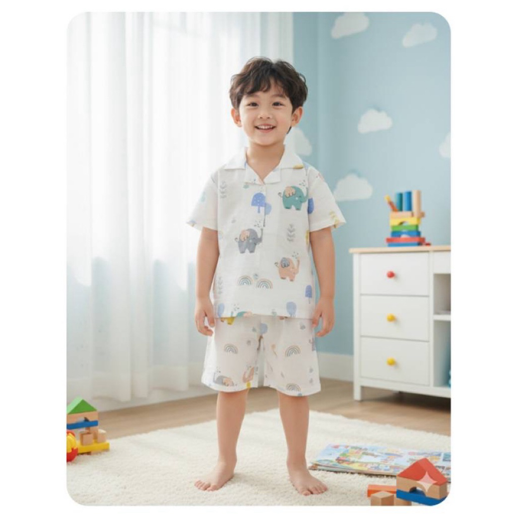 ชุดนอนผ้าสาลู pajamas- Shorts Set คอปกแขนสั้นขาสั้น ไซร้100-150