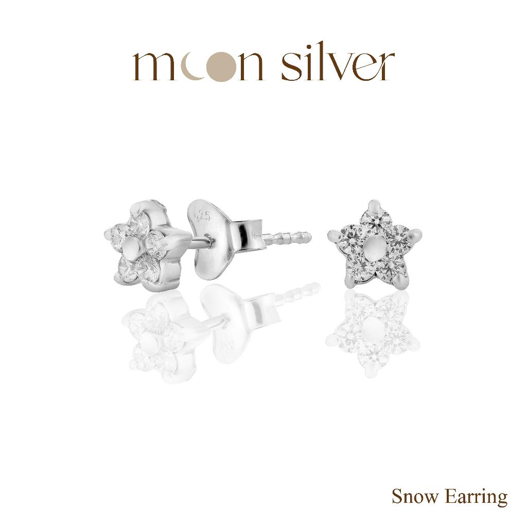 Moonsilver ต่างหู Snow เพชร cz ก้านเงินแท้ ขนาดต่างหู 5 mm