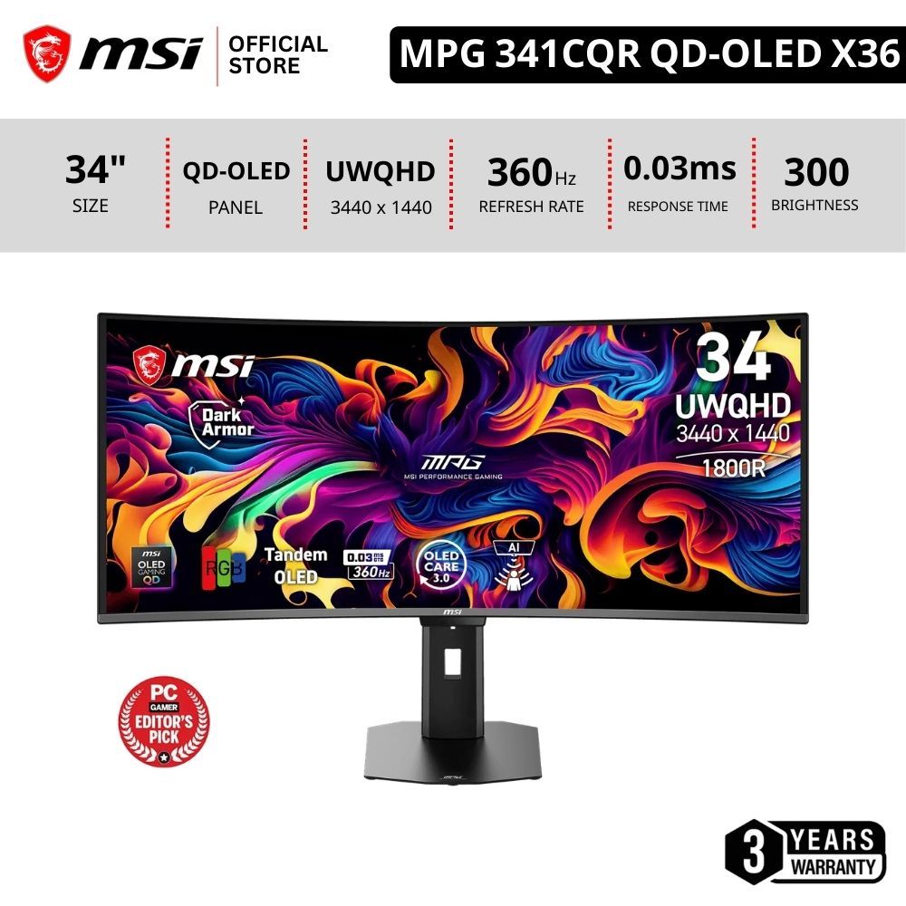 [Pre-Order] MSI MPG 341CQR QD-OLED X36 Monitor จอคอมพิวเตอร์ 3440x1440(UWQHD) 34"