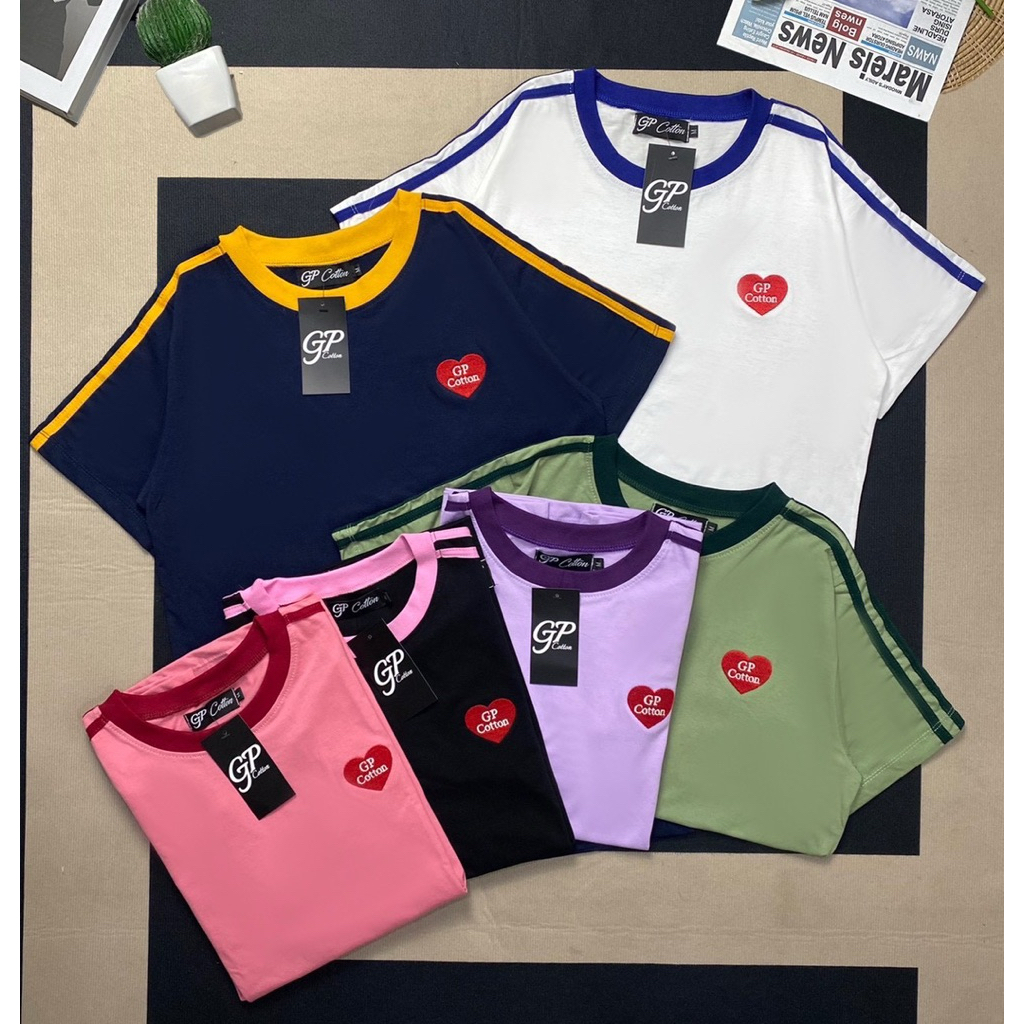 GP cotton รุ่นปักหัวใจ เสื้อยืดสวยๆS-3XLคอตตอน100ชายหญิง