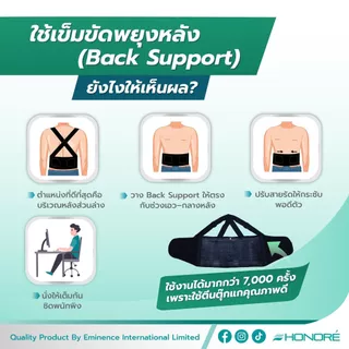 HONORE Back support เข็มขัดพยุงหลัง สีดำ เข็มขัดพยุงเอว ลดอาการปวดหลัง