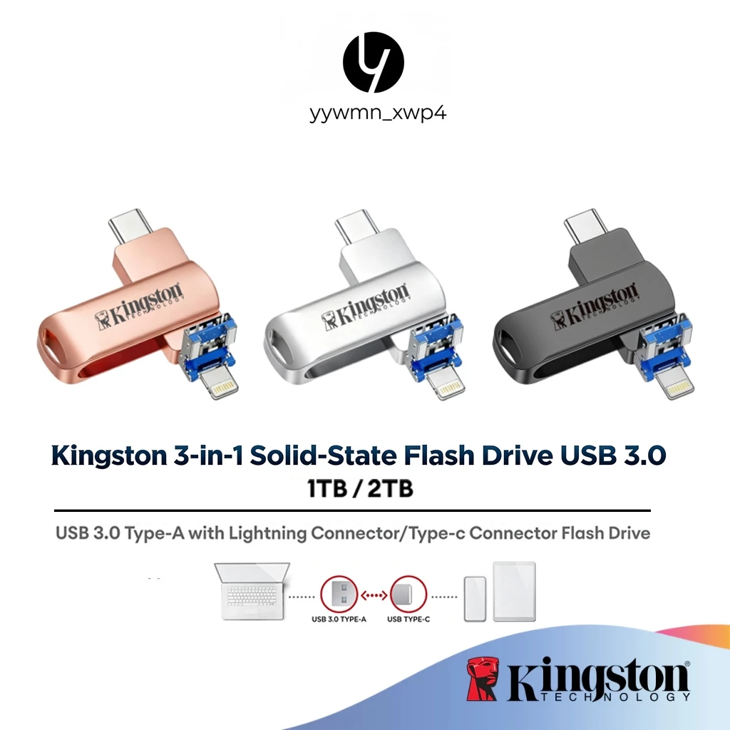 Kingston แฟลชไดรฟ์ OTG โลหะ 3.0 USB 1TB/2TB 3 in 1 OTG แฟลชไดรฟ์โลหะกันน้ําความเร็วสูง U Disk Pendrive