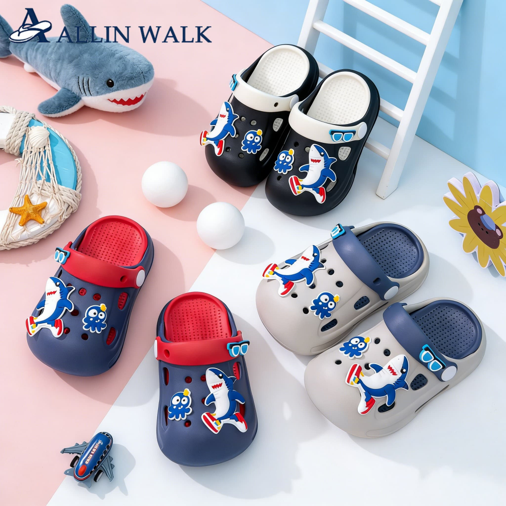 ALLIN WALK รองเท้าเด็ก EVA ลายฉลาม กันลื่น เบา ระบายอากาศ รองเท้าเล่นน้ำ สงกรานต์ 24-35 🦈🩴💦