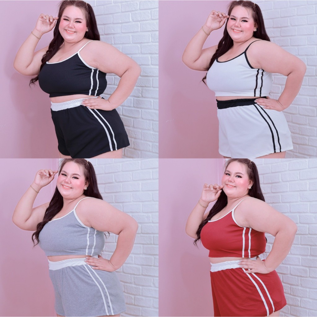 [ ส่งฟรี 🔥 ] ซ385 ชุดเซ็ทสาวอวบ สายฝอ ชุดเซตไซส์ใหญ่ สาวอวบ คนอ้วน ชุดset ผ้าร่อง  ( อก 44-56“ ) Summer