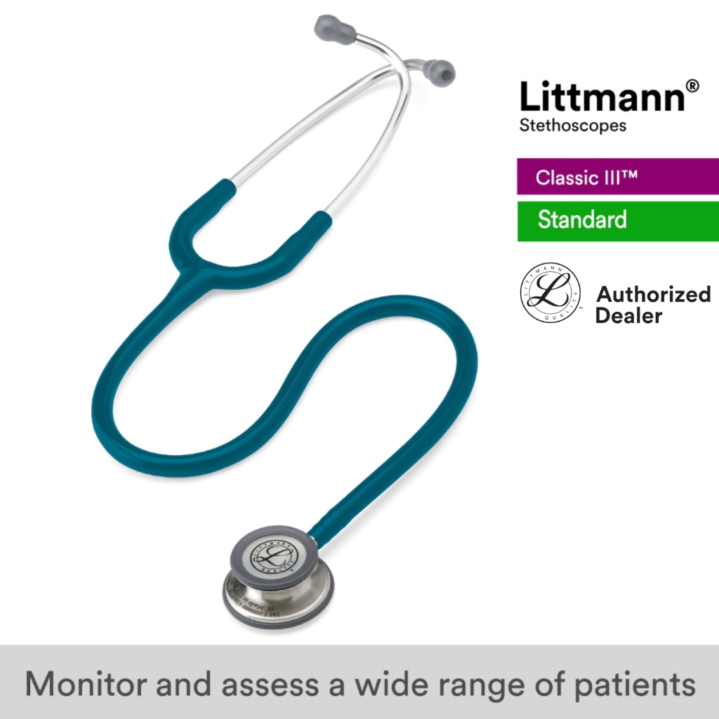 Littmann Classic III 27 inch, #5623 (Caribbean Blue Tube, Standard-Finish Chestpiece Stainless Stem & Eartubes)