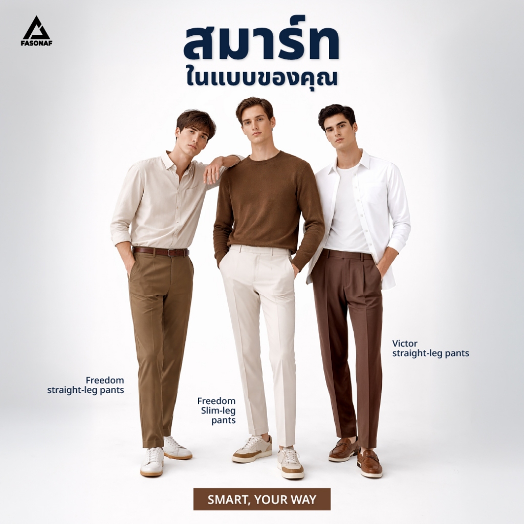 ทรงกระบอกเล็ก (กางเกงขายาวชาย) รุ่นใหม่ Freedom by Fasonaf กางเกงทำงาน/ลำลอง
