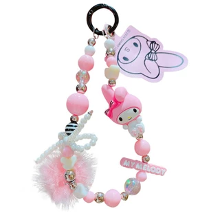 (ลิขสิทธิ์แท้) สายห้อยโทรศัพท์ Sanrio Kuromi / My Melody แบบลูกปัด พวงกุญแจห้อยกระเป๋า พวงกุญแจน่ารัก