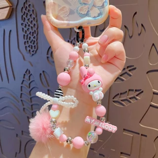 (ลิขสิทธิ์แท้) สายห้อยโทรศัพท์ Sanrio Kuromi / My Melody แบบลูกปัด พวงกุญแจห้อยกระเป๋า พวงกุญแจน่ารัก