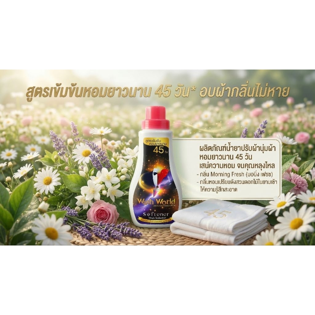 Wash World วอชเวิลด์สูตรใหม่"พรีเมี่ยม" (HEXA) น้ำยาปรับผ้านุ่ม สีฟ้ากลิ่น Morning Fresh x1แกลลอน 1,000ml.