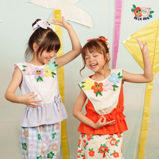 Mix Me เสื้อปกวี กางเกงทรงจินนี่ ลายดอกไม้ ผ้า Single jersey…