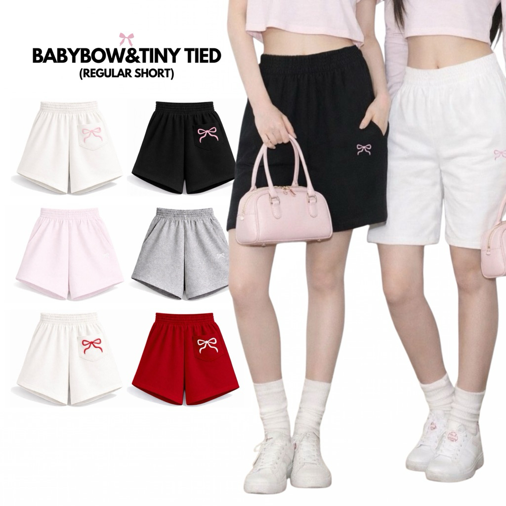 BABY BOW & TINY TIED PANTS 🎀  ตระกร้าขาสั้นปกติ - ผู้หญิง กระเป๋าหลัง-ข้าง ปักโบว์ ผ้าเนื้อหนานุ่ม
