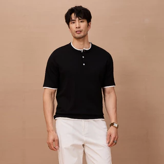 เสื้อแขนสั้นคอเฮนรี เลเยอร์สองชั้นผู้ชาย ทรงฟิตกระชับดูผอม ผ้าแห้งเร็ว ระบายอากาศดี