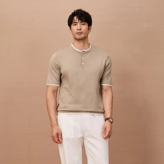 เสื้อแขนสั้นคอเฮนรี เลเยอร์สองชั้นผู้ชาย ทรงฟิตกระชับดูผอม ผ้าแห้งเร็ว ระบายอากาศดี