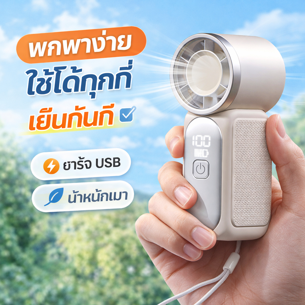 พัดลมพกพาไร้ใบพัด ลมแรง 100 ระดับ ชาร์จ Type-C เย็นสบายทุกที่