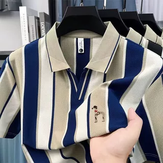 พร้อมส่ง เสื้อโปโลลายทางคลาสสิกสำหรับผู้ชาย