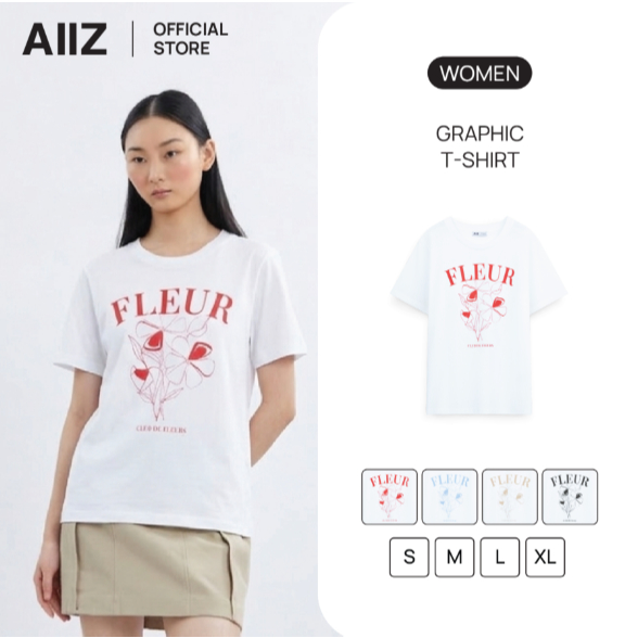 AIIZ เสื้อยืดผู้หญิง พิมพ์ลายดอกไม้ AIIZ Women's Graphic T-Shirt