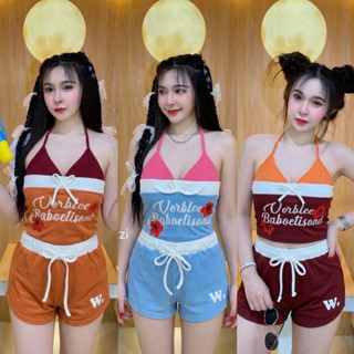 มาใหม่ !! ชุดสงกรานต์ 3 ชิ้น ผ้าร่องอย่างดี เสื้อเกาะอกสกีนล…