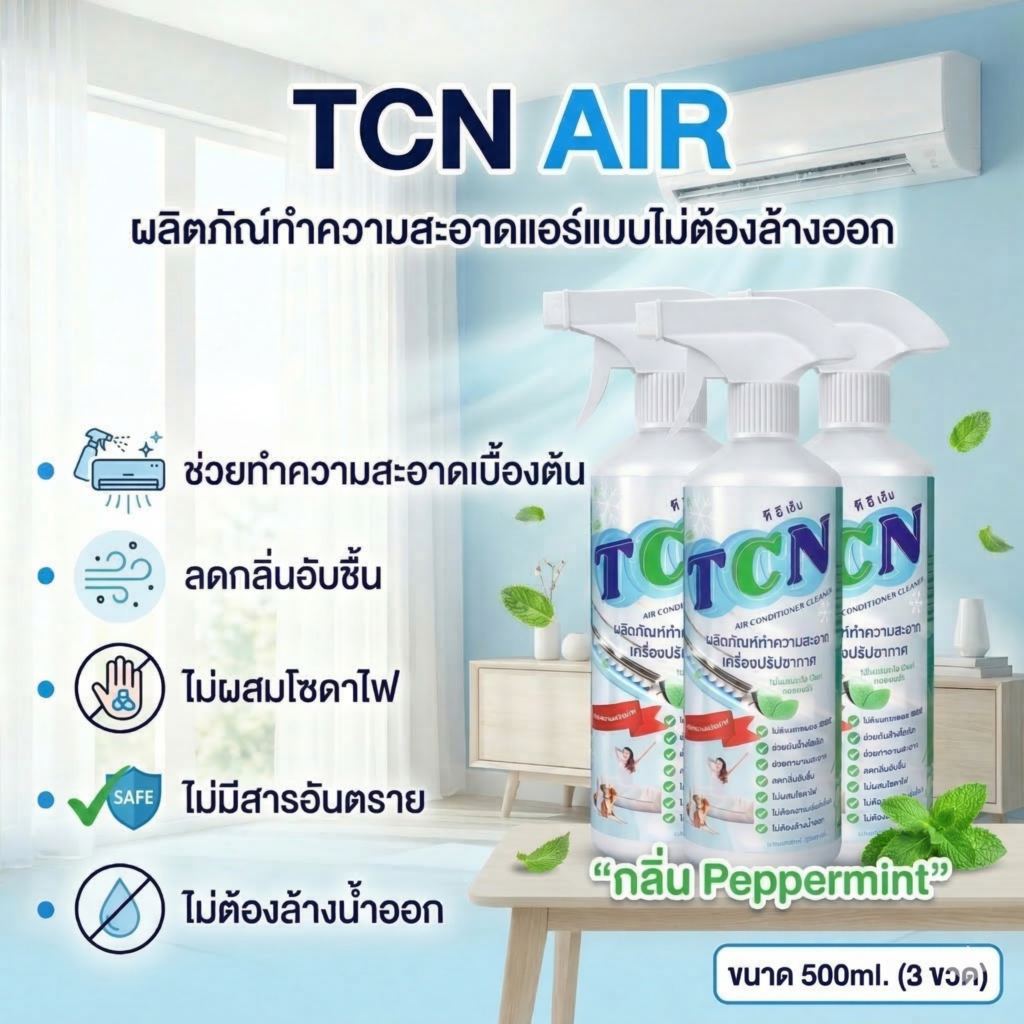 TCN AIR [3 ขวด] น้ำยาล้างแอร์ ล้างคอยล์แอร์ 3 IN 1ไม่ต้องล้างน้ำ ทำความสะอาดแอร์ ลดกลิ่นอับ