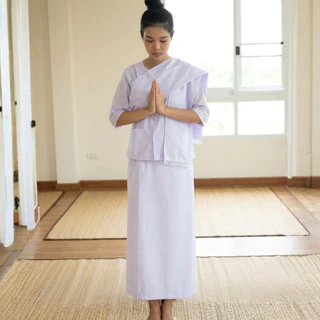 ชุดปฏิบัติธรรม ผ้าฝ้ายโทเร สีขาวโอโม่ (เสื้อ+ผ้าถุงเอวยืด) ชุดขาว ชุดทำบุญ ชุดนั่งสมาธิ มีไซส์ใหญ่ถึงรอบอก 48 นิ้ว