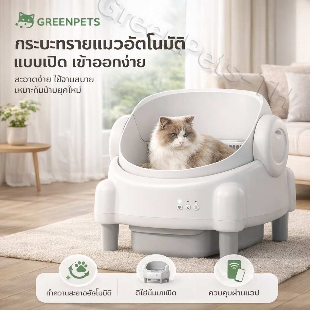 ห้องน้ำแมวอัตโนมัติ Wifi Automatic Cat Toilet Automatic cat litter box ห้องน้ำแมวอัต 80L Open-top แอป