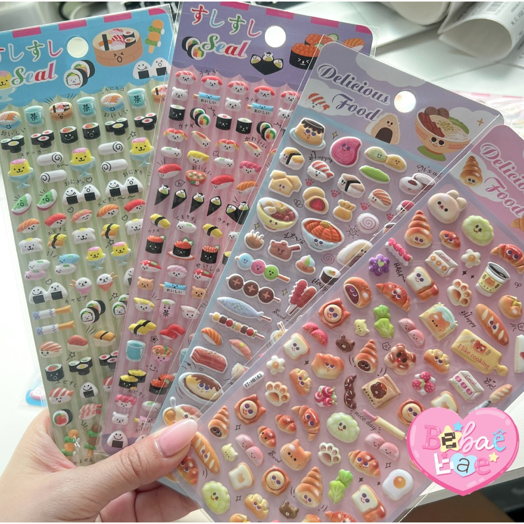 sushi & sweets puffy sticker สติกเกอร์นูนนุ่ม ซูชิ ขนมปัง 🍣
