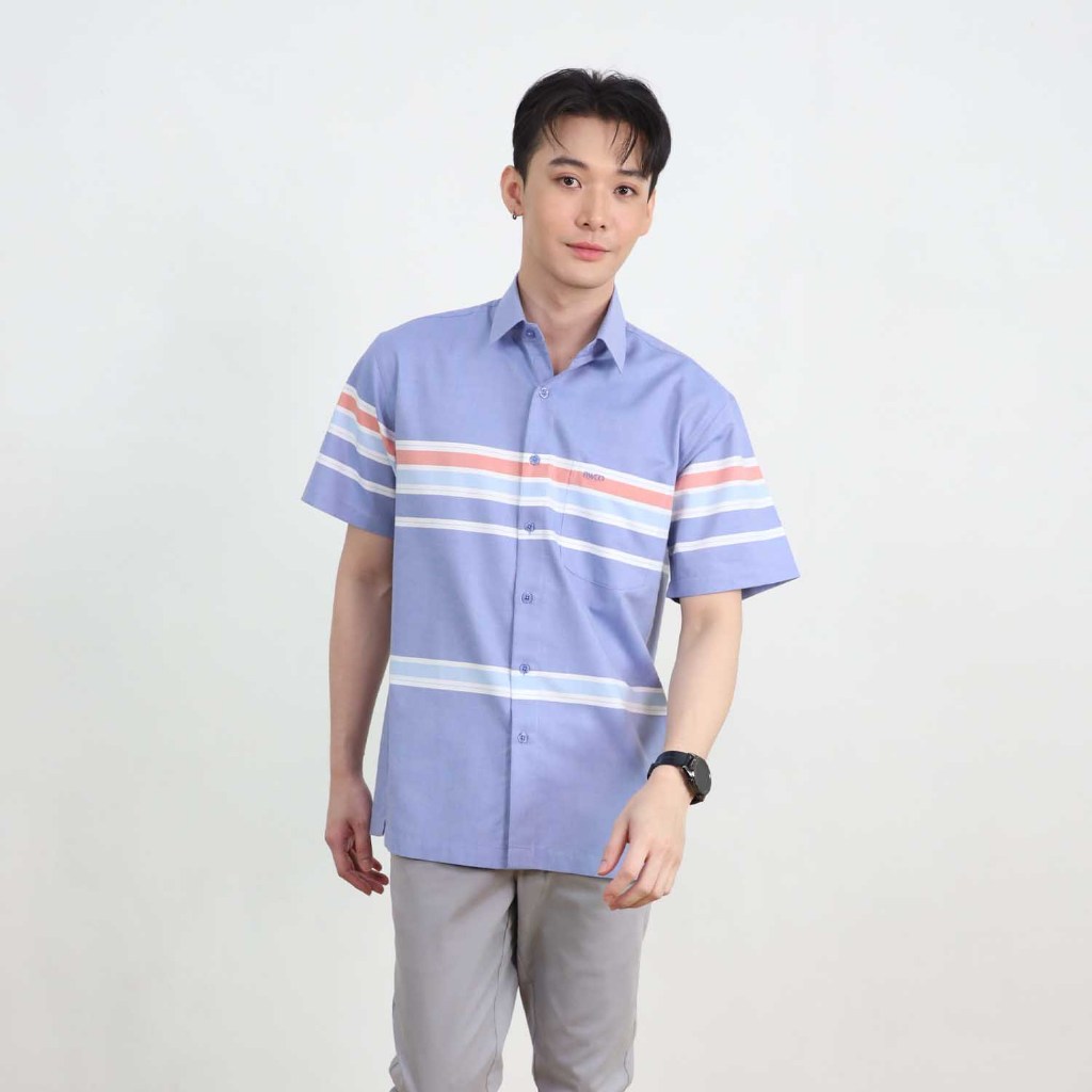 BWLG เสื้อเชิ้ต แขนสั้น ผ้าคอตตอน 100% รุ่น 15073 C01 สวมใส่สบาย