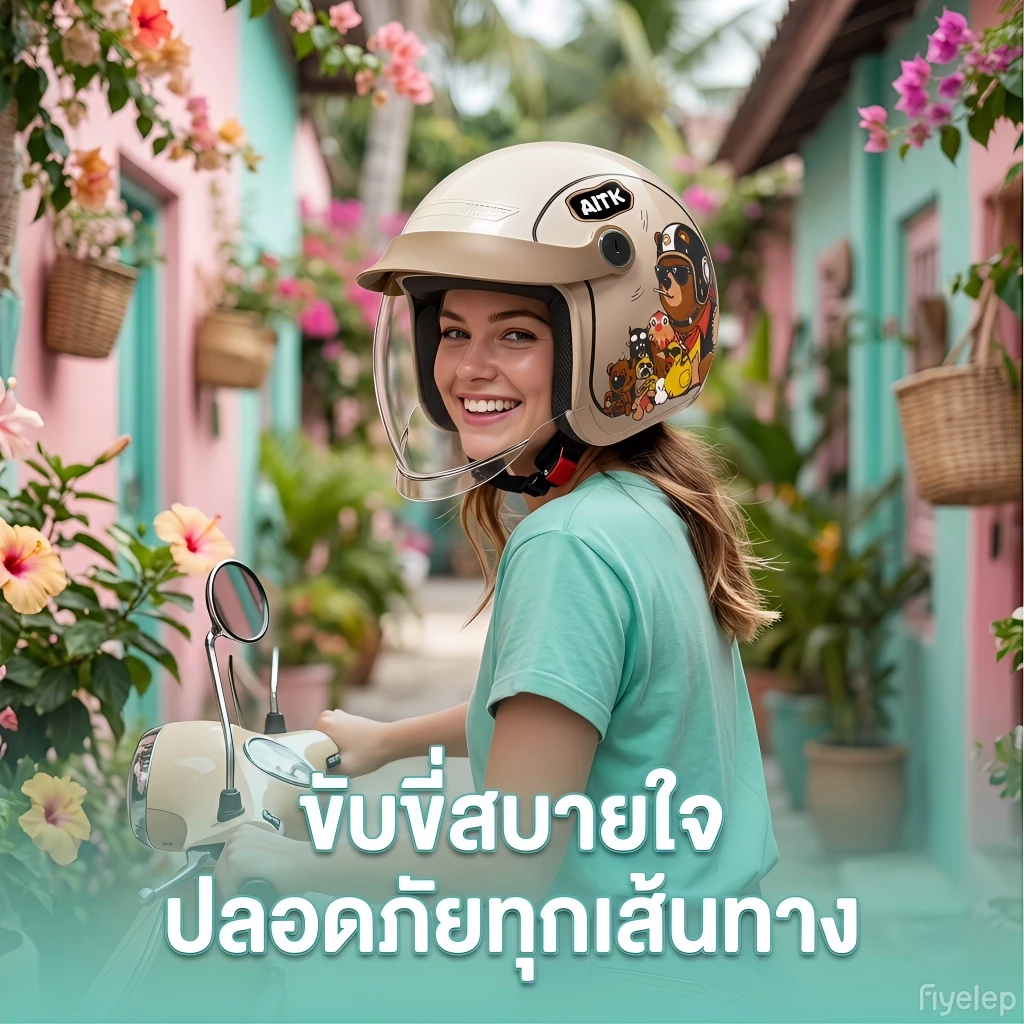 AUS หมวกกันน็อคมอเตอร์ไซค์ ABS เกรดพรีเมียม กันUV ระบายอากาศดี แข็งแรงทนทาน ดีไซน์สวย ใส่ได้ทั้งชายหญิง thumbnail 4