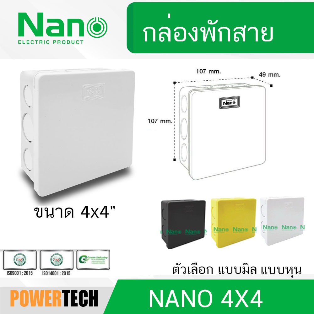 กล่องพักสาย NANO 4x4 กล่อง พักสาย แบบมิล แบบหุน NANO-44M NANO-44MB NANO-44B NANO-44W