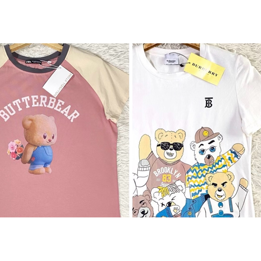 มือ1 ป้ายห้อย เสื้อยืดแขนสั้น งานสกรีน ป้าย Dollydell, ZARA เสื้อการ์ตูน