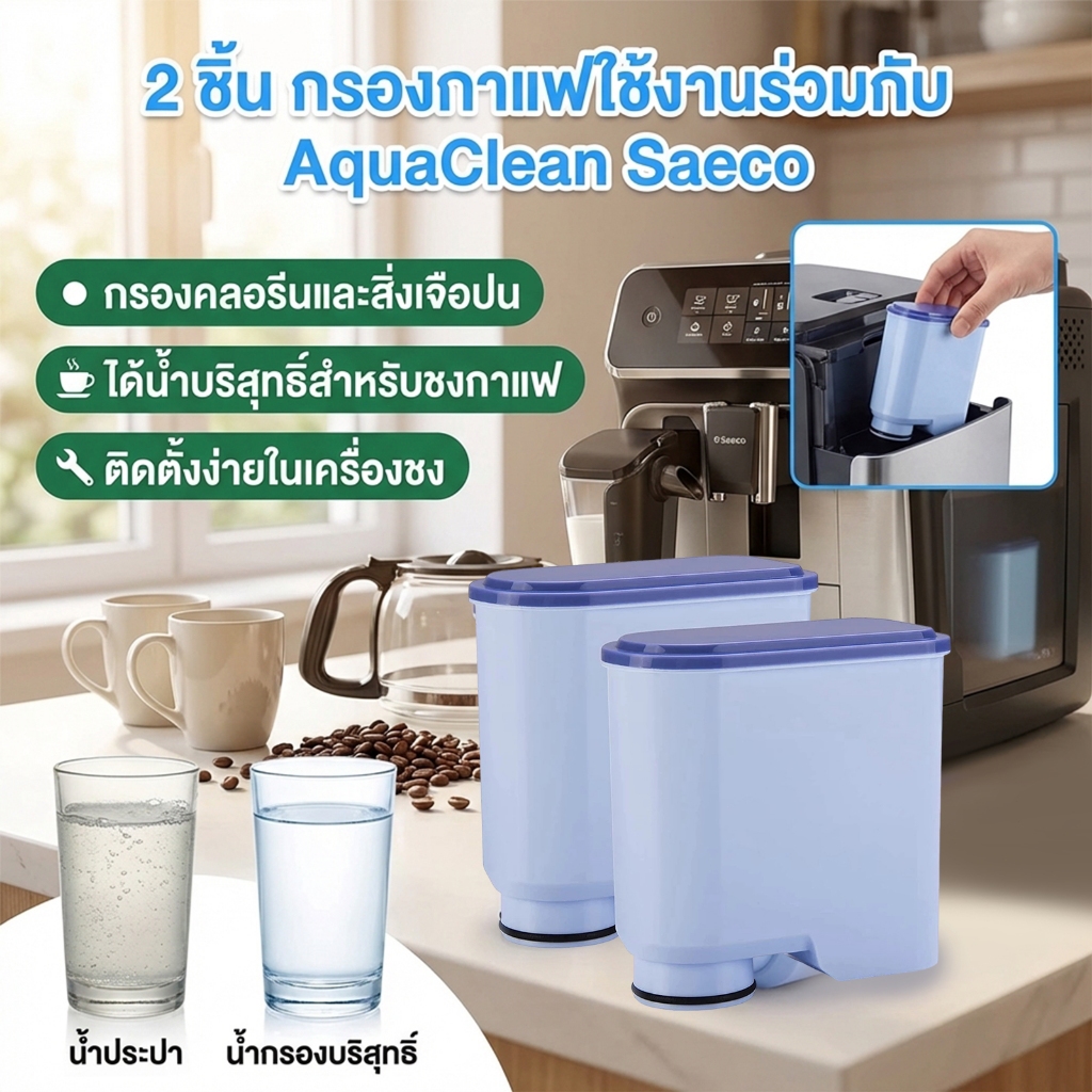 2 ชิ้น กรองกาแฟใช้งานร่วมกับ AquaClean Saeco CA6903/10/22/00/47/01 เปิดใช้งานคาร์บอน เครื่องกรองน้ำ
