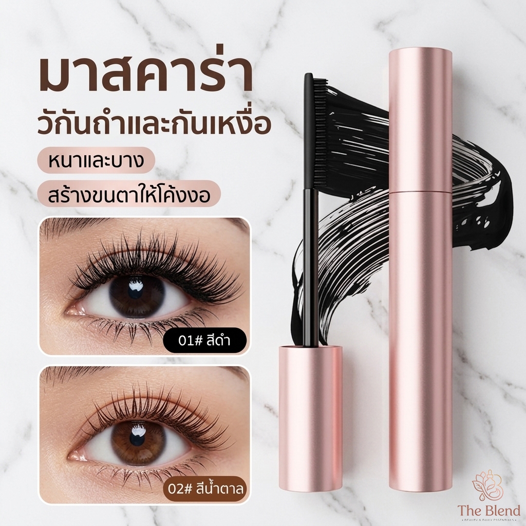 มาสคาร่า มาสคาร่ากันน้ำ กันน้ำ ติดทนนาน ขนตายาว ไม่หลุดร่วงง่าย หัวแปรงยาว และบางเป็นธรรมชาติ