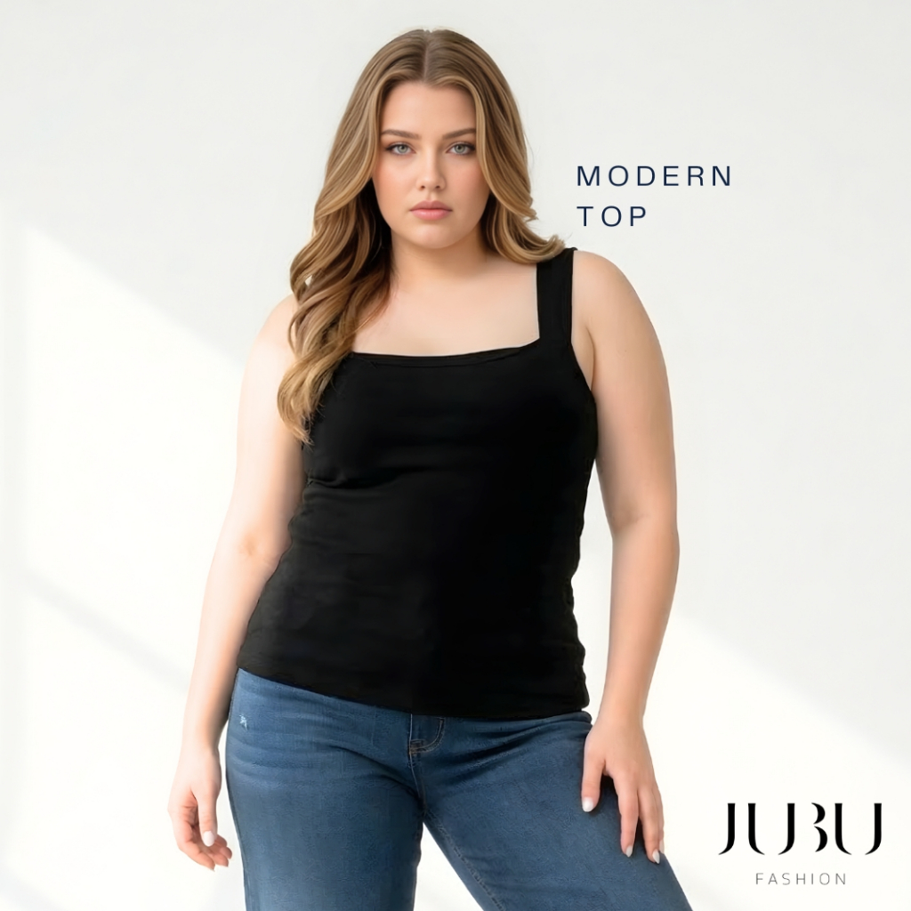 Modern Top (ไม่มีฟองน้ำ) เสื้อกล้ามคอเหลี่ยม สาวอวบ ผ้าเรย่อน ซับใน 2 ชั้น อก35-50นิ้ว พร้อมส่ง#489