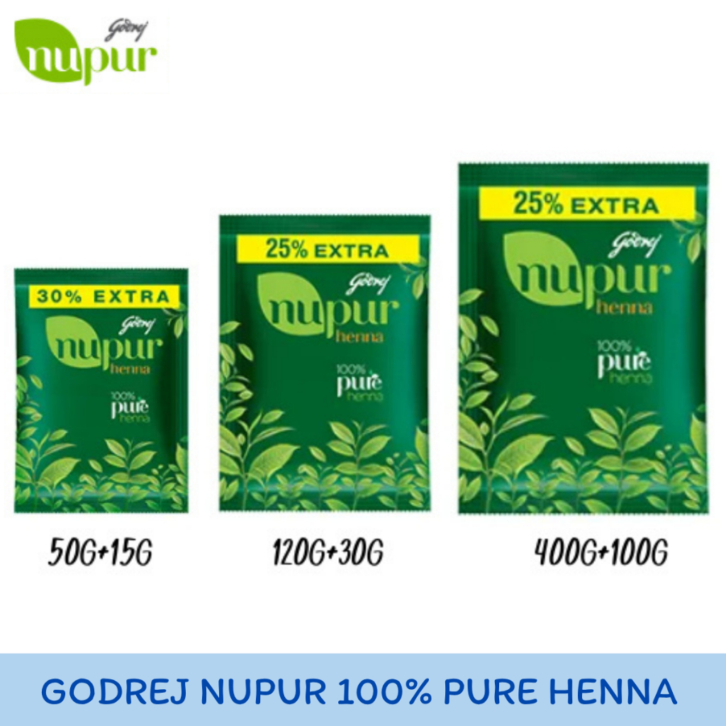 Godrej Nupur Henna 100% natural ผงเฮนน่า ผงย้อมผม เฮนน่าตามร่างกาย เฮนน่า ธรรมชาติ มี 3ขนาด 65 กรัม / 150 กรัม / 500กรัม