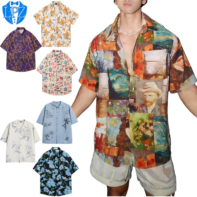LPZ HOT เสื้อฮาวาย เสื้อเชิ้ตทรงหลวมสำหรับผู้ชาย บางเบาระบายอากาศได้ดี ขายดีช่วงสงกรานต์ ใสลายสุดฮิต มีหลายลายให้