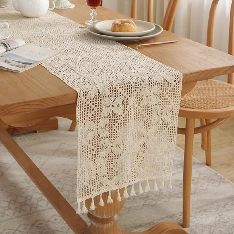 ผ้าคาดโต๊ะ Table runner ของตกแต่งบ้าน ร้านกาแฟ โรงแรม และร้านอาหาร ลายลูกไม้ ผ้าปูโต๊ะ นักวิ่งโต๊ะ สไตล์ยุโรป