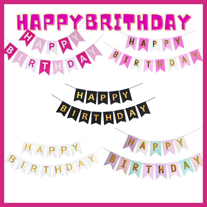 ส่งเร็วจากกรุงเทพ ธงราววันเกิด Happy Birthday พร้อมริบบิ้น ตกแต่งปาร์ตี้ Birthday Banner